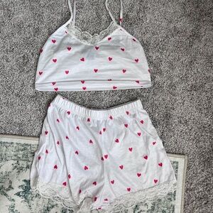 PrettyLittleThing White and Pink Heart Pajama Set
